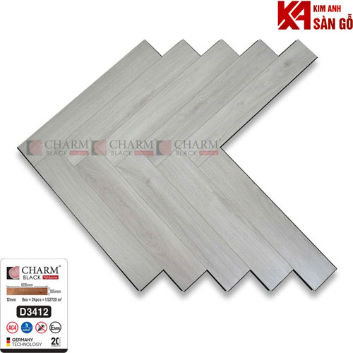 Sàn Gỗ Xương Cá 12mm Charm Cốt Đen D3412
